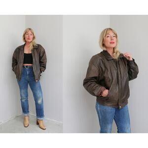 1980's Vintage Reed Sportswear Leather Bomber Jacket ~ Men's MD LG Women's XL